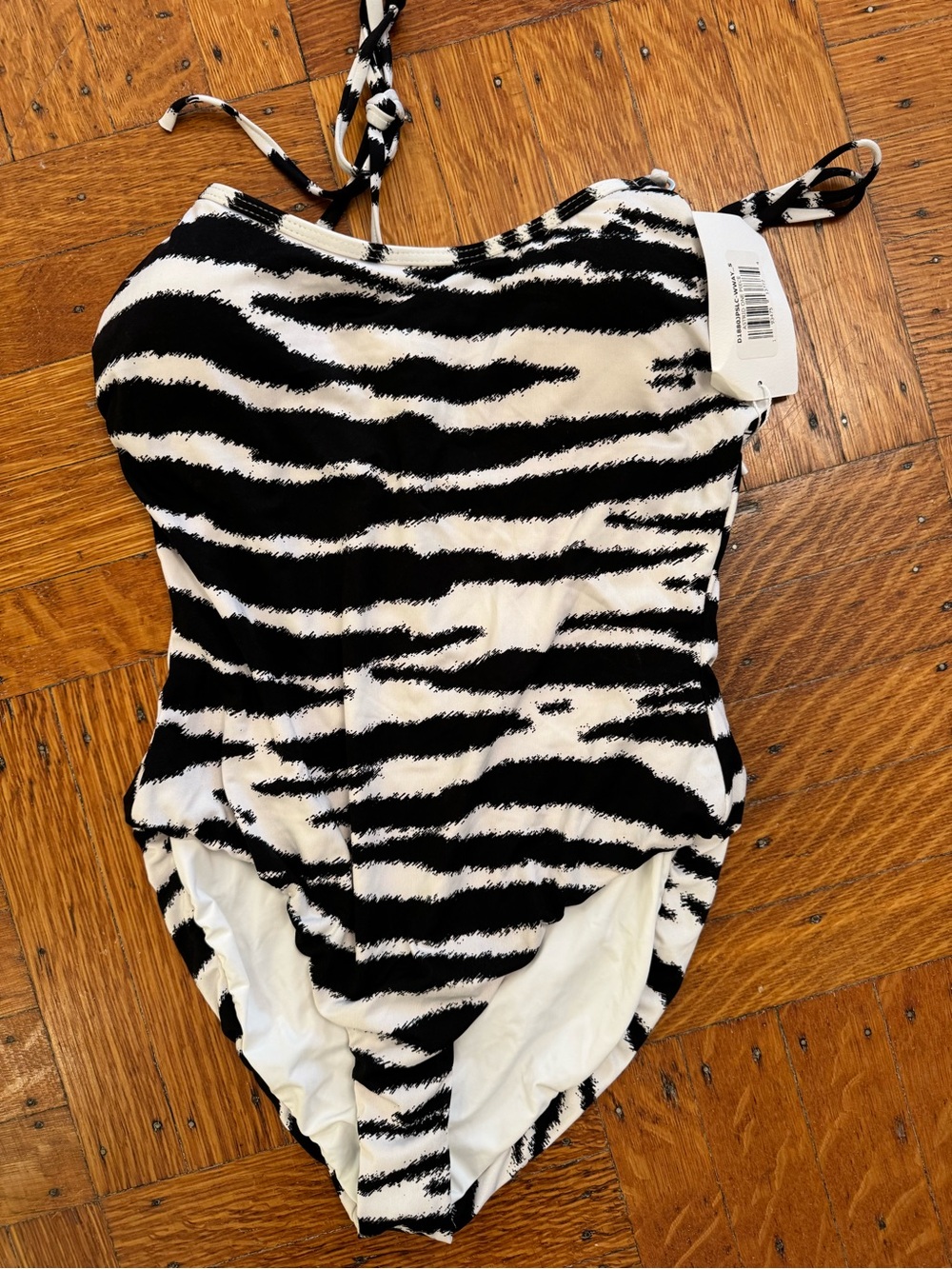 Women's Zebra Stripe One-Piece Swimsuit - Black & White